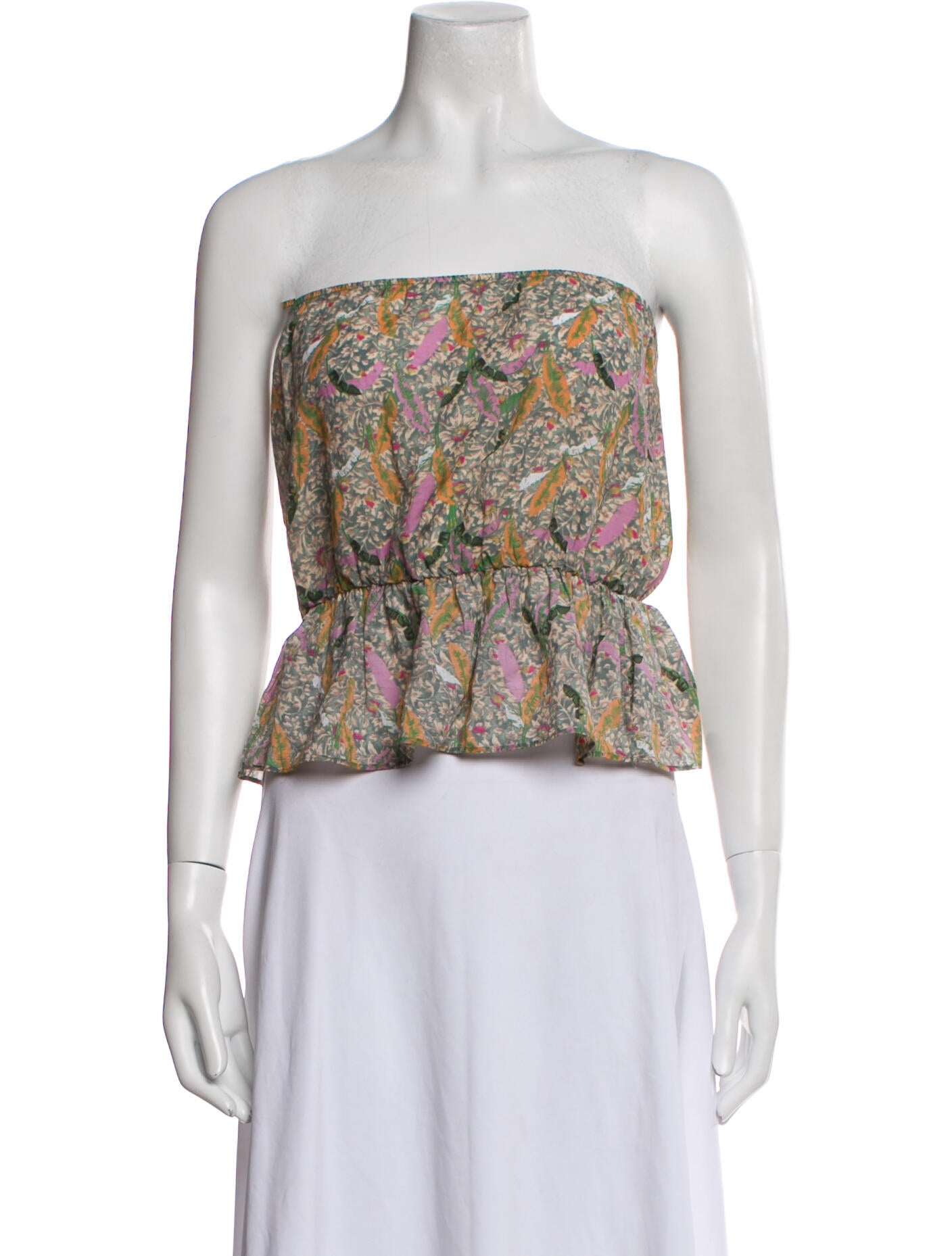 BA&SH Floral Print Strapless Crop Top